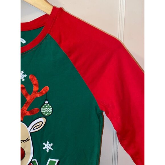 Holiday Time Christmas Raglan Shirt Reindeer Joy Graphic Red & Green Size 10/12 - Picture 5 of 7